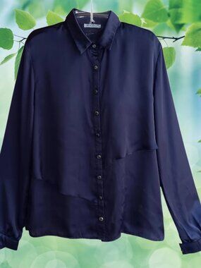 Portre Womens Satin Top Blouse Button Front Long Sleeves Plum Size L (EU - 42)